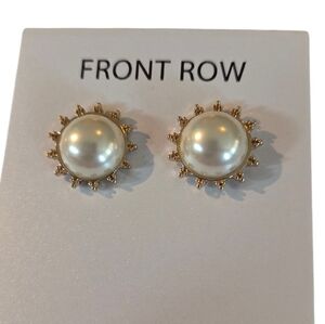 Front Row Gold‎ and White Faux Pearl Earrings NWT